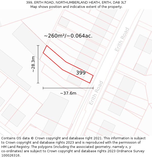 399, ERITH ROAD, NORTHUMBERLAND HEATH, ERITH, DA8 3LT: Plot and title map