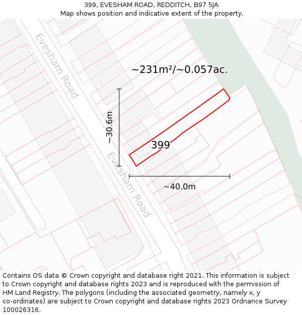 399, EVESHAM ROAD, REDDITCH, B97 5JA: Plot and title map