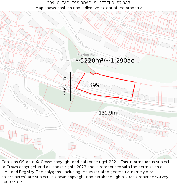 399, GLEADLESS ROAD, SHEFFIELD, S2 3AR: Plot and title map