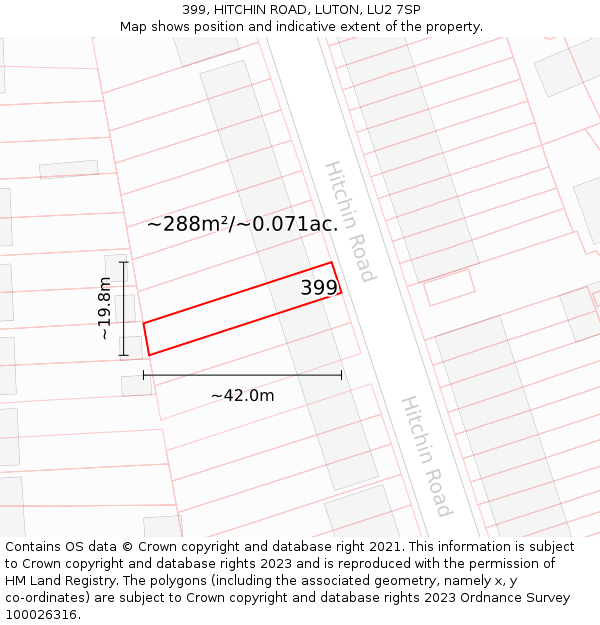 399, HITCHIN ROAD, LUTON, LU2 7SP: Plot and title map