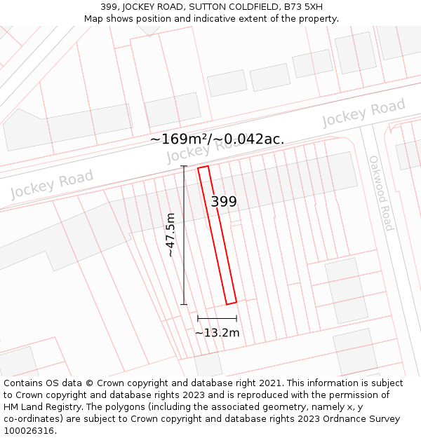 399, JOCKEY ROAD, SUTTON COLDFIELD, B73 5XH: Plot and title map