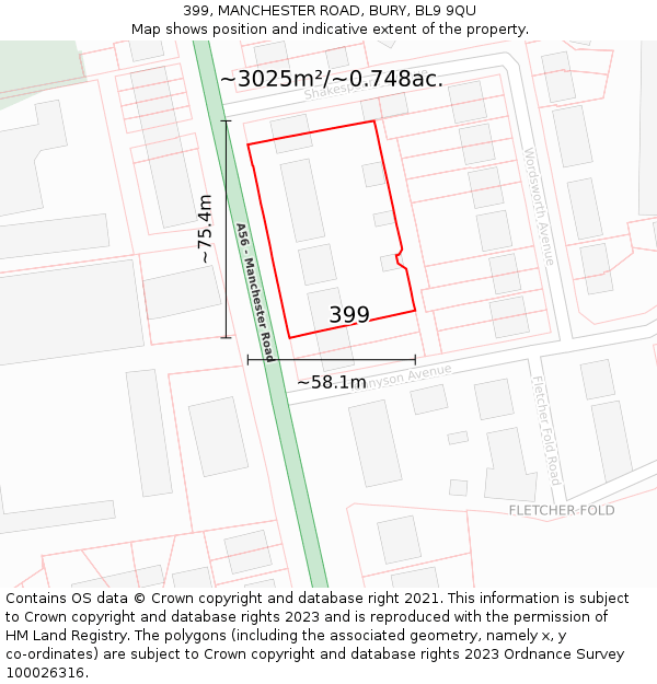 399, MANCHESTER ROAD, BURY, BL9 9QU: Plot and title map