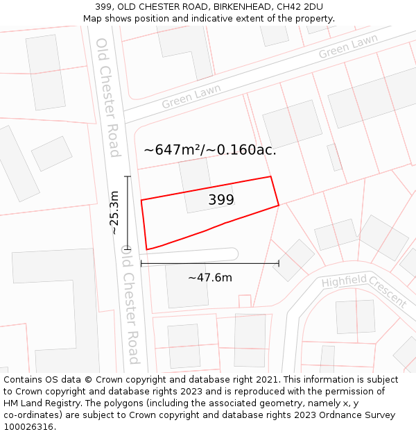 399, OLD CHESTER ROAD, BIRKENHEAD, CH42 2DU: Plot and title map