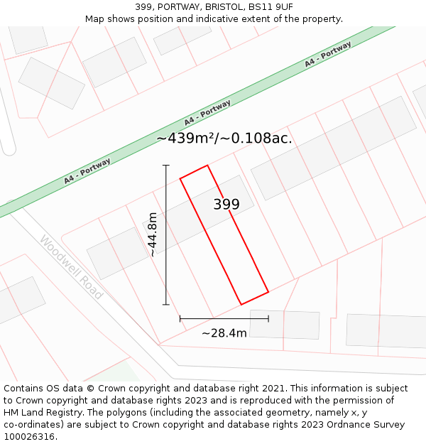 399, PORTWAY, BRISTOL, BS11 9UF: Plot and title map