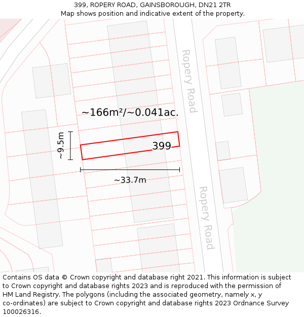 399, ROPERY ROAD, GAINSBOROUGH, DN21 2TR: Plot and title map
