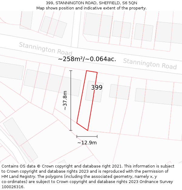 399, STANNINGTON ROAD, SHEFFIELD, S6 5QN: Plot and title map