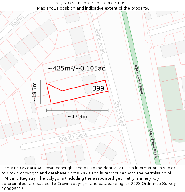 399, STONE ROAD, STAFFORD, ST16 1LF: Plot and title map