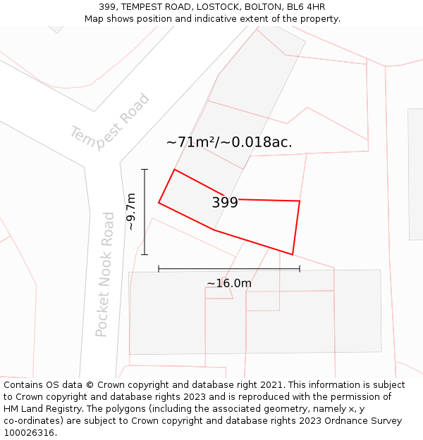 399, TEMPEST ROAD, LOSTOCK, BOLTON, BL6 4HR: Plot and title map