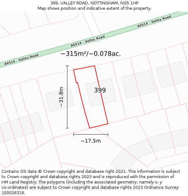 399, VALLEY ROAD, NOTTINGHAM, NG5 1HP: Plot and title map