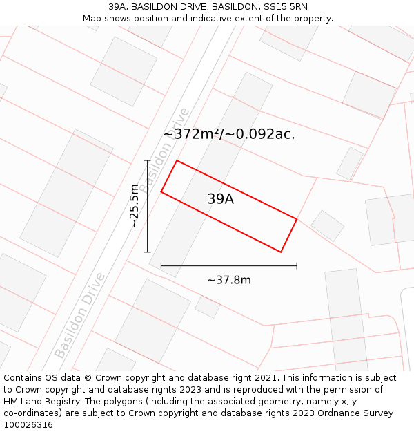 39A, BASILDON DRIVE, BASILDON, SS15 5RN: Plot and title map