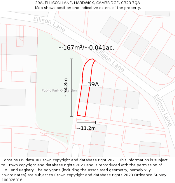 39A, ELLISON LANE, HARDWICK, CAMBRIDGE, CB23 7QA: Plot and title map