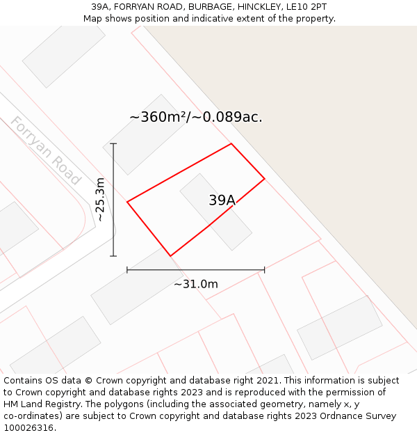 39A, FORRYAN ROAD, BURBAGE, HINCKLEY, LE10 2PT: Plot and title map
