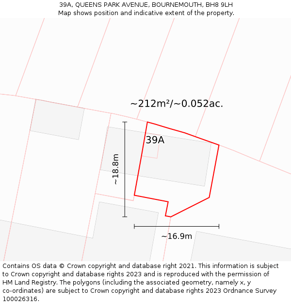 39A, QUEENS PARK AVENUE, BOURNEMOUTH, BH8 9LH: Plot and title map