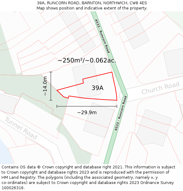 39A, RUNCORN ROAD, BARNTON, NORTHWICH, CW8 4ES: Plot and title map