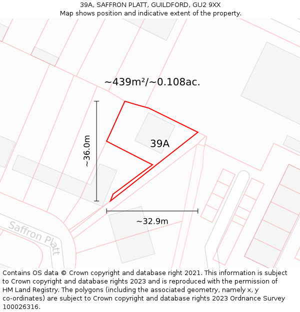 39A, SAFFRON PLATT, GUILDFORD, GU2 9XX: Plot and title map