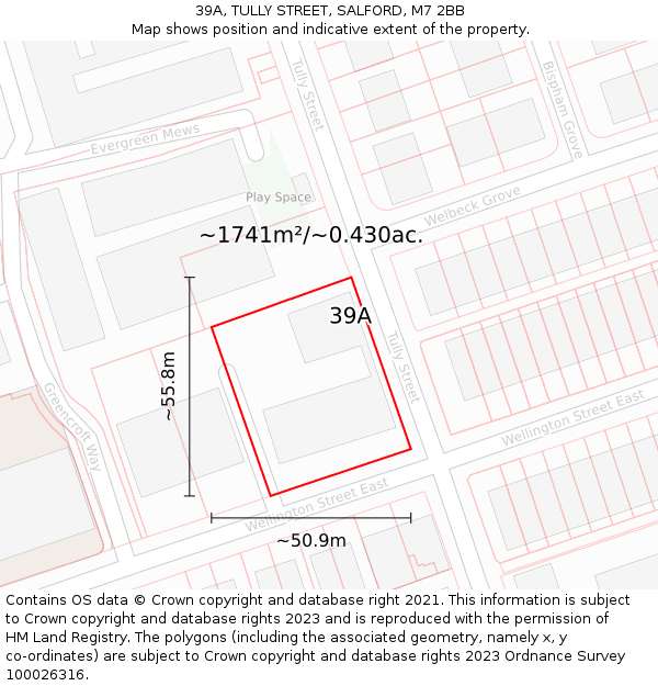 39A, TULLY STREET, SALFORD, M7 2BB: Plot and title map