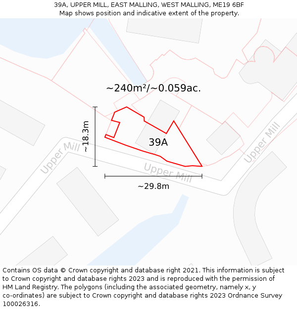 39A, UPPER MILL, EAST MALLING, WEST MALLING, ME19 6BF: Plot and title map