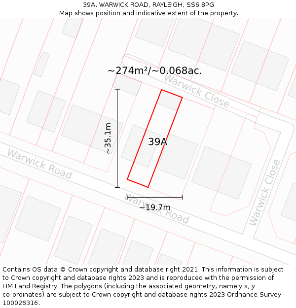 39A, WARWICK ROAD, RAYLEIGH, SS6 8PG: Plot and title map