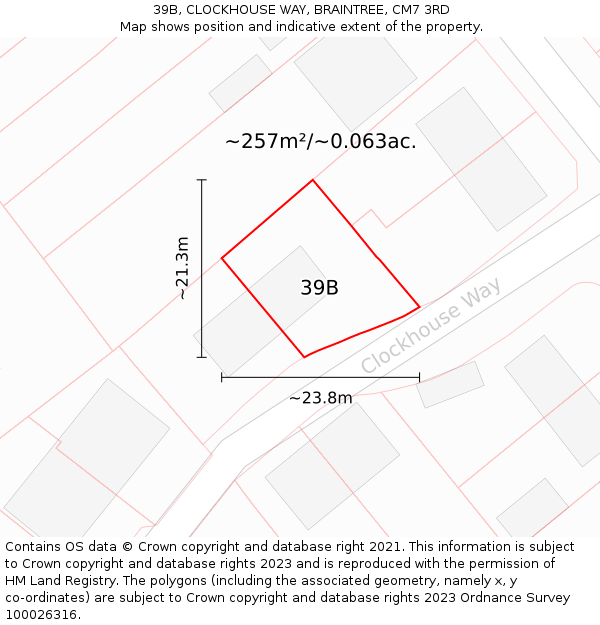39B, CLOCKHOUSE WAY, BRAINTREE, CM7 3RD: Plot and title map