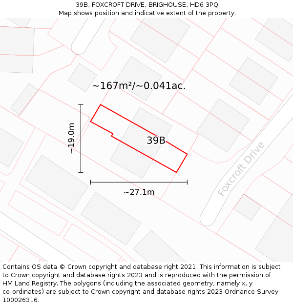 39B, FOXCROFT DRIVE, BRIGHOUSE, HD6 3PQ: Plot and title map