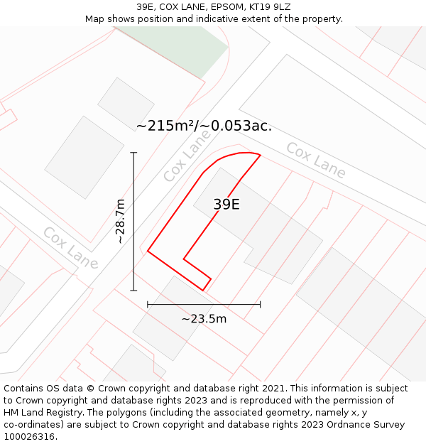 39E, COX LANE, EPSOM, KT19 9LZ: Plot and title map