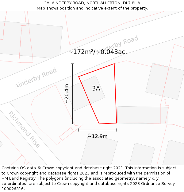 3A, AINDERBY ROAD, NORTHALLERTON, DL7 8HA: Plot and title map
