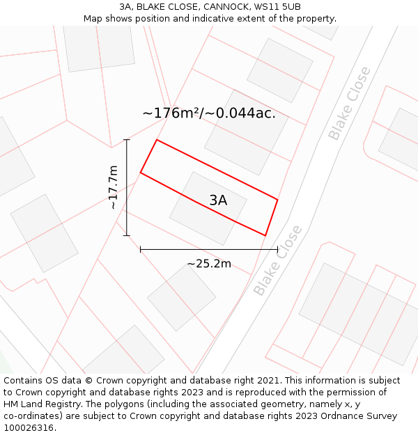 3A, BLAKE CLOSE, CANNOCK, WS11 5UB: Plot and title map