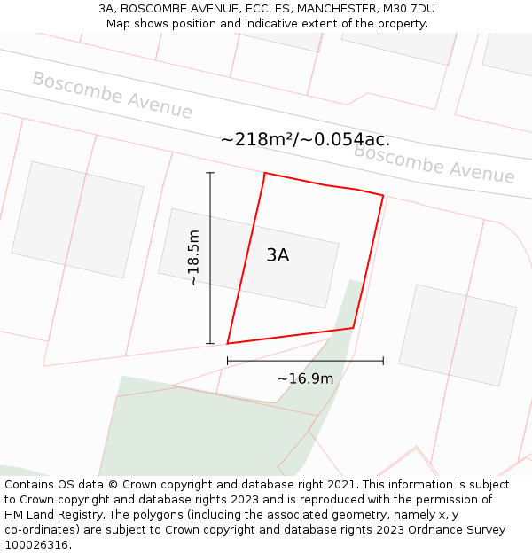 3A, BOSCOMBE AVENUE, ECCLES, MANCHESTER, M30 7DU: Plot and title map