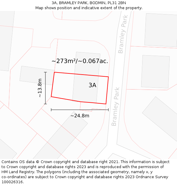 3A, BRAMLEY PARK, BODMIN, PL31 2BN: Plot and title map