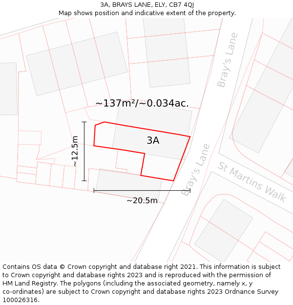 3A, BRAYS LANE, ELY, CB7 4QJ: Plot and title map