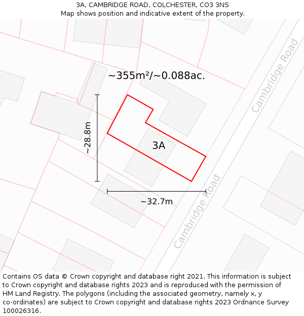3A, CAMBRIDGE ROAD, COLCHESTER, CO3 3NS: Plot and title map