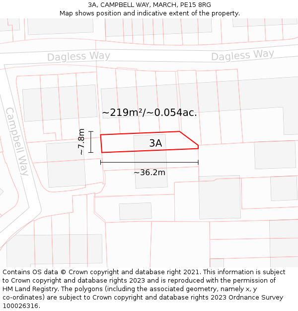 3A, CAMPBELL WAY, MARCH, PE15 8RG: Plot and title map