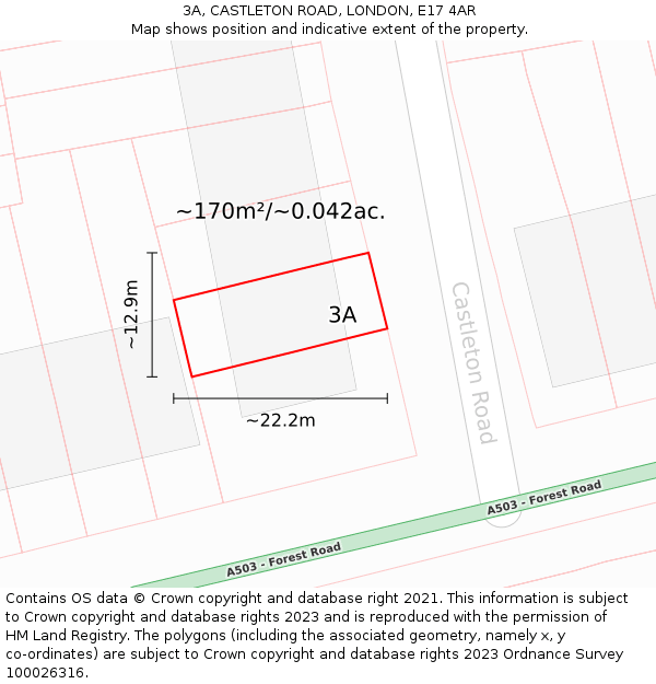 3A, CASTLETON ROAD, LONDON, E17 4AR: Plot and title map