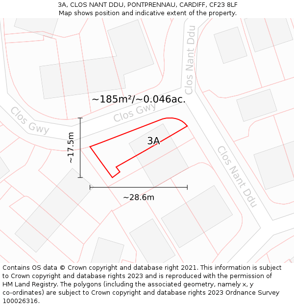 3A, CLOS NANT DDU, PONTPRENNAU, CARDIFF, CF23 8LF: Plot and title map