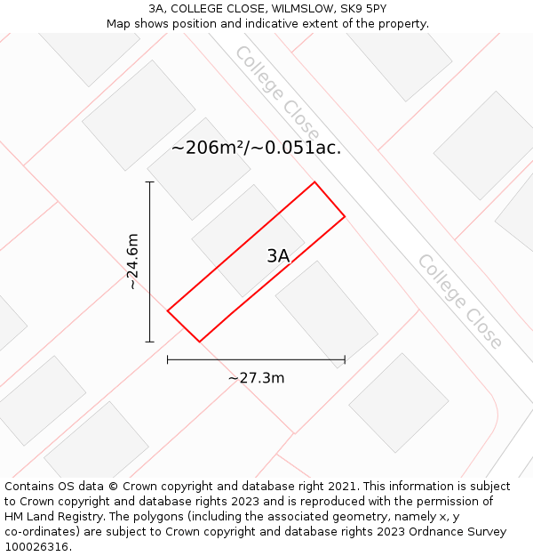 3A, COLLEGE CLOSE, WILMSLOW, SK9 5PY: Plot and title map
