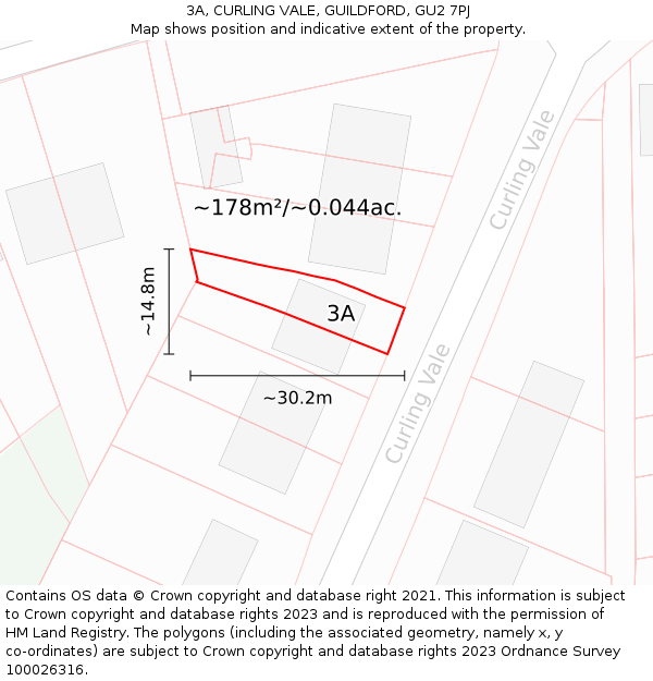 3A, CURLING VALE, GUILDFORD, GU2 7PJ: Plot and title map