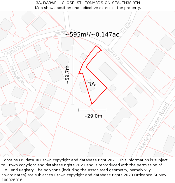 3A, DARWELL CLOSE, ST LEONARDS-ON-SEA, TN38 9TN: Plot and title map