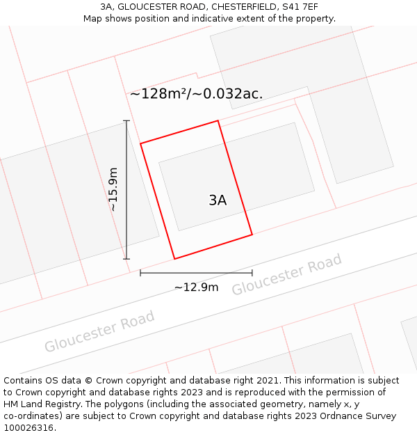 3A, GLOUCESTER ROAD, CHESTERFIELD, S41 7EF: Plot and title map