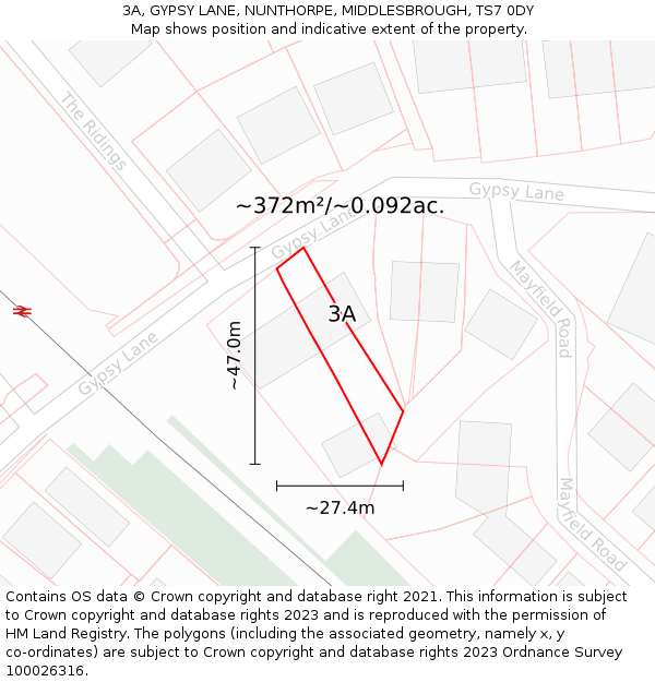 3A, GYPSY LANE, NUNTHORPE, MIDDLESBROUGH, TS7 0DY: Plot and title map