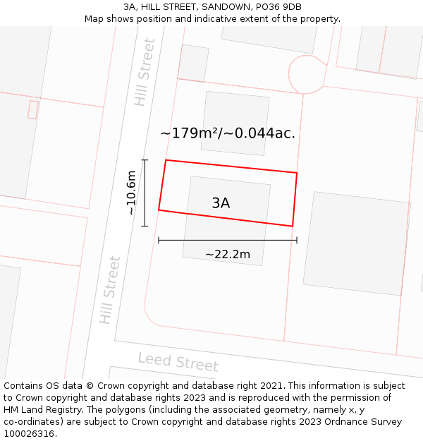 3A, HILL STREET, SANDOWN, PO36 9DB: Plot and title map