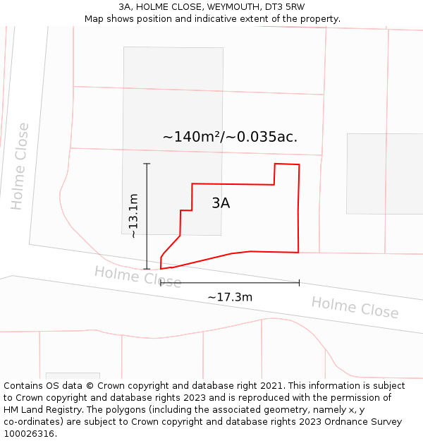 3A, HOLME CLOSE, WEYMOUTH, DT3 5RW: Plot and title map
