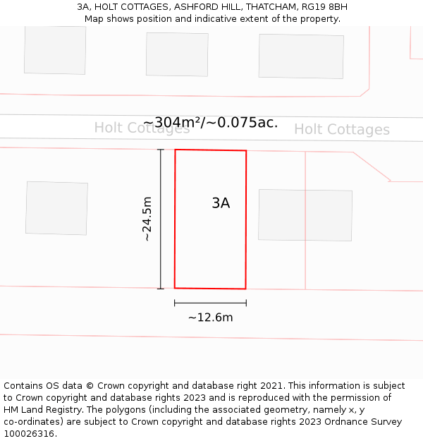 3A, HOLT COTTAGES, ASHFORD HILL, THATCHAM, RG19 8BH: Plot and title map