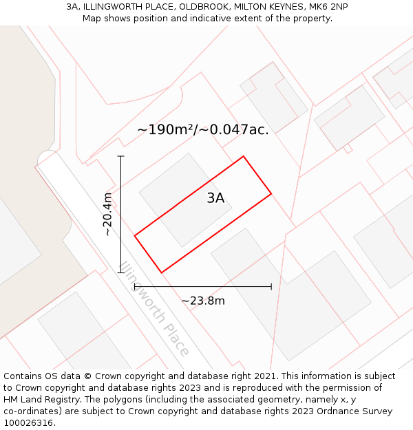 3A, ILLINGWORTH PLACE, OLDBROOK, MILTON KEYNES, MK6 2NP: Plot and title map