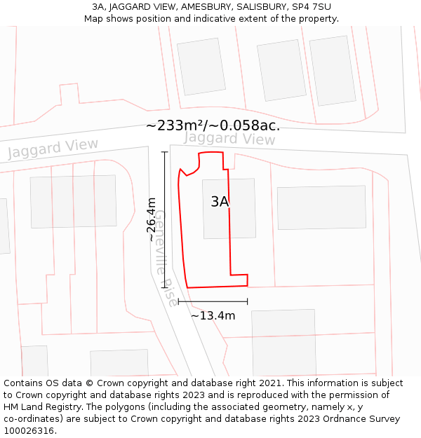 3A, JAGGARD VIEW, AMESBURY, SALISBURY, SP4 7SU: Plot and title map
