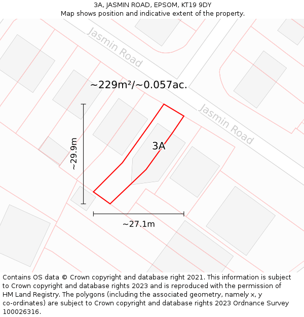3A, JASMIN ROAD, EPSOM, KT19 9DY: Plot and title map