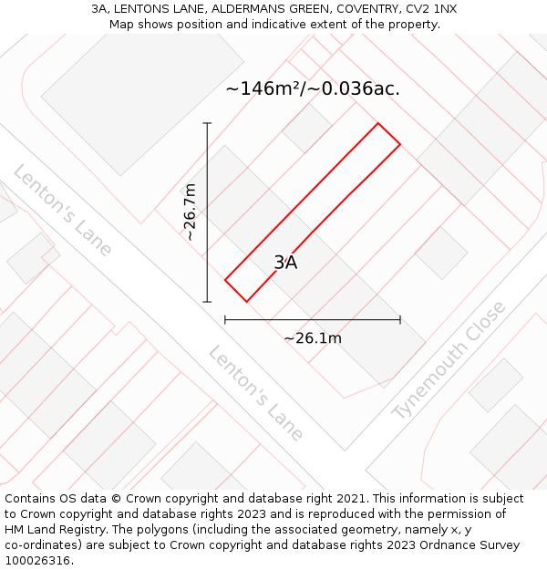 3A, LENTONS LANE, ALDERMANS GREEN, COVENTRY, CV2 1NX: Plot and title map