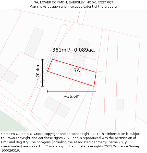 3A, LOWER COMMON, EVERSLEY, HOOK, RG27 0QT: Plot and title map