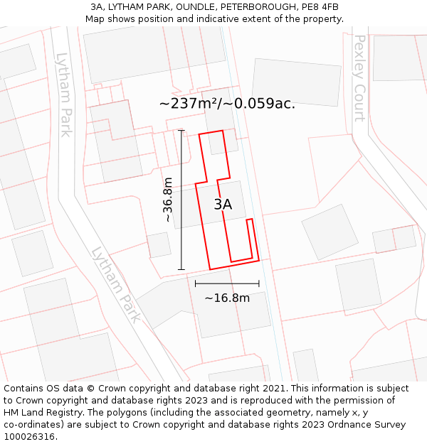 3A, LYTHAM PARK, OUNDLE, PETERBOROUGH, PE8 4FB: Plot and title map