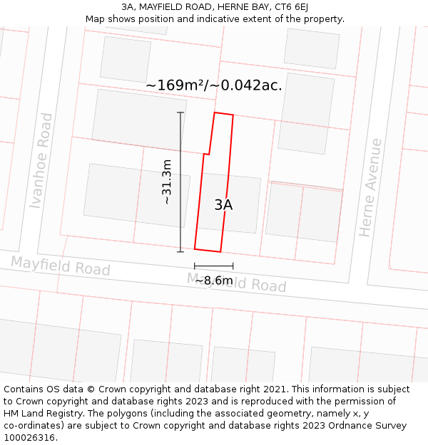 3A, MAYFIELD ROAD, HERNE BAY, CT6 6EJ: Plot and title map