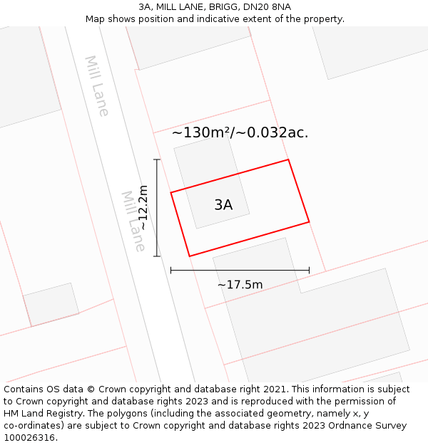 3A, MILL LANE, BRIGG, DN20 8NA: Plot and title map